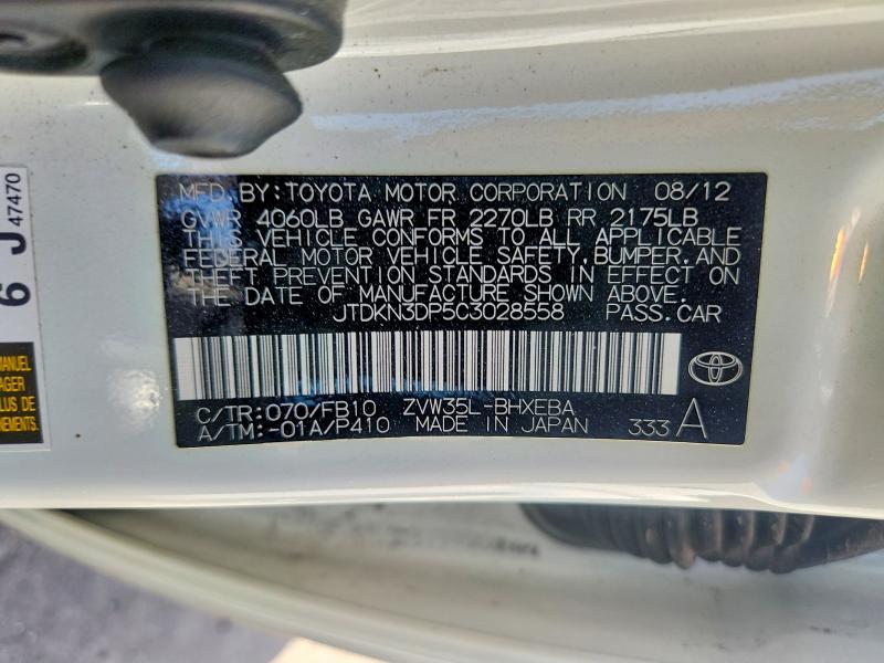 53958936 :رقم المزاد ، JTDKN3DP5C3028558 vin ، 2012 Toyota Prius Plug-in Hybrid مزاد بيع
