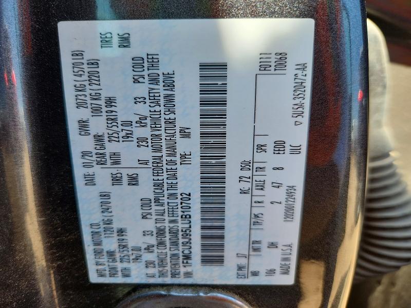 Aukcja sprzedaży 2020 Ford Escape, vin: 1FMCU9J95LUB10702, numer aukcji: 53260286