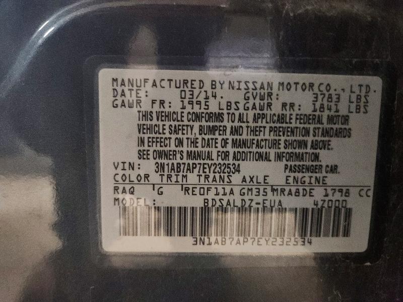 Auction sale of the 2014 Nissan Sentra, vin: 3N1AB7AP7EY232534, lot number: 52266546