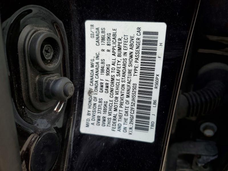52661366 :رقم المزاد ، 2HGFC2F52JH552503 vin ، 2018 Honda Civic مزاد بيع