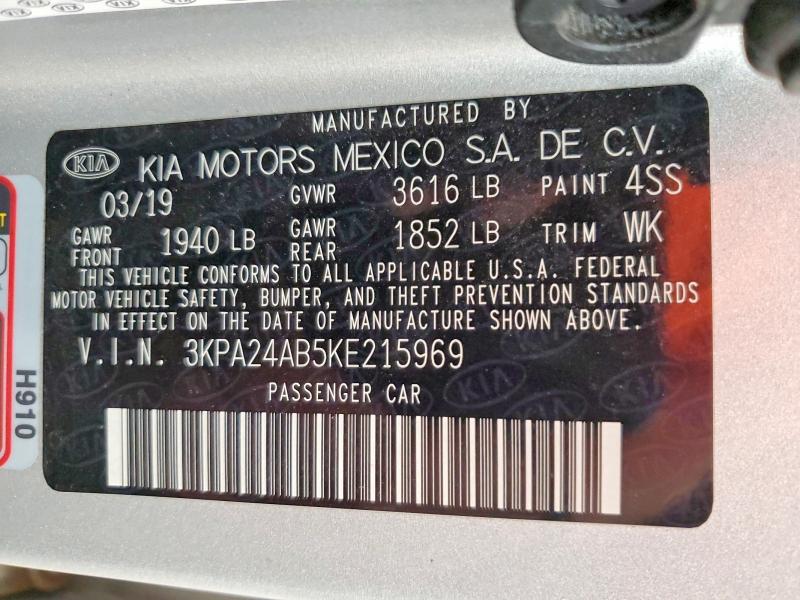 53903576 :رقم المزاد ، 3KPA24AB5KE215969 vin ، 2019 Kia Rio مزاد بيع