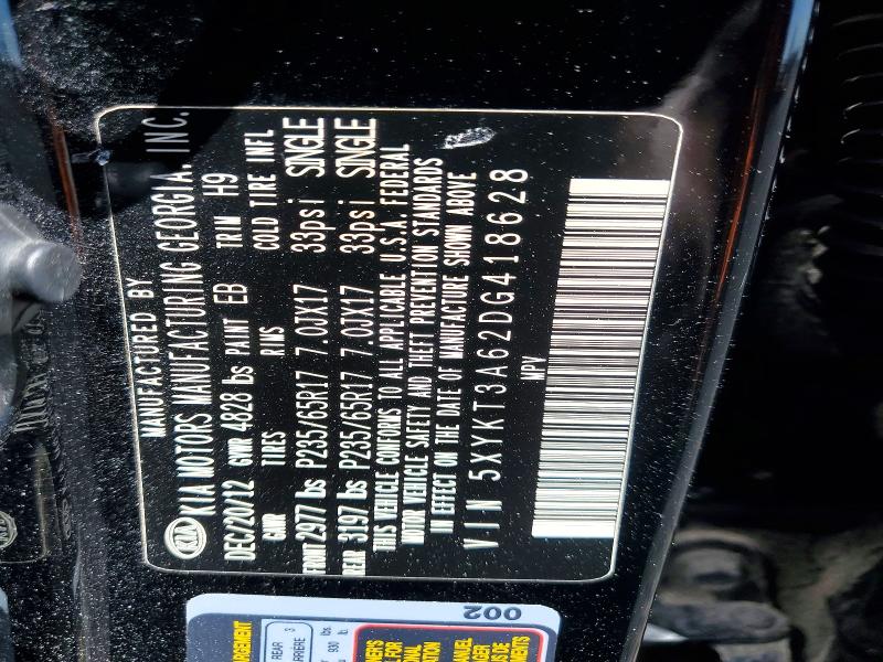 52537096 :رقم المزاد ، 5XYKT3A62DG418628 vin ، 2013 Kia Sorento مزاد بيع