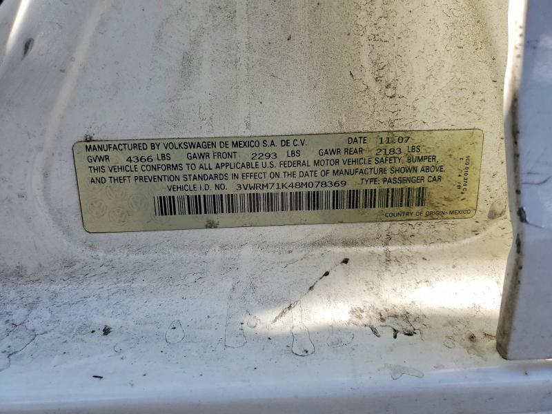 Продажа на аукционе авто 2008 Volkswagen Jetta, vin: 3VWRM71K48M078369, номер лота: 52605576