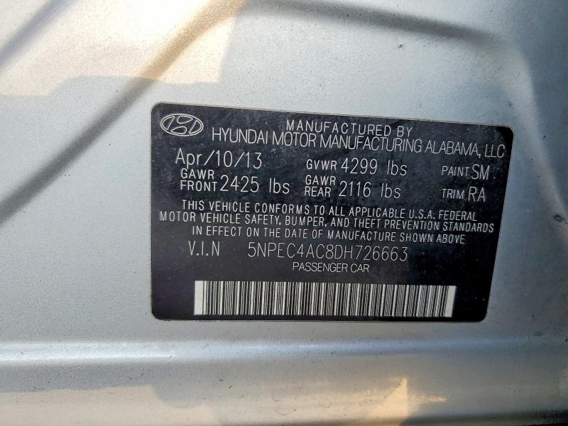2013 Hyundai Sonata მანქანა იყიდება აუქციონზე, vin: 5NPEC4AC8DH726663, აუქციონის ნომერი: 54131526