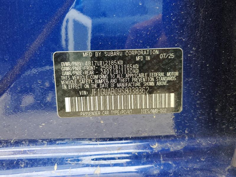 Aukcja sprzedaży 2025 Subaru Impreza, vin: JF1GUABC9S8338362, numer aukcji: 52430136