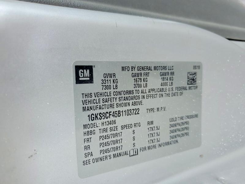 54181006 :رقم المزاد ، 1GKS8CF45B1103722 vin ، 2011 Gmc Savana مزاد بيع