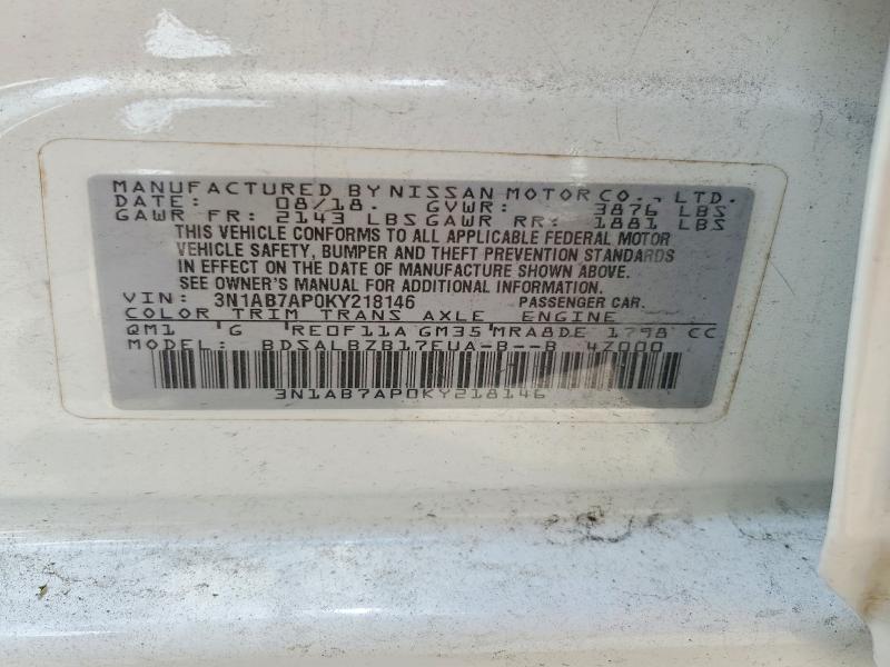 2019 Nissan Sentra მანქანა იყიდება აუქციონზე, vin: 3N1AB7AP0KY218146, აუქციონის ნომერი: 54947356