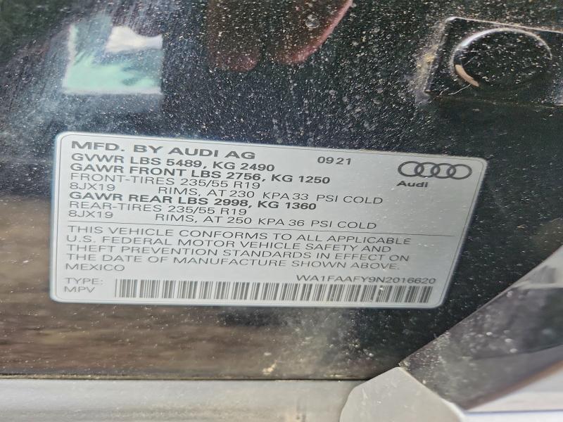 55020756 :رقم المزاد ، WA1FAAFY9N2016620 vin ، 2022 Audi Q5 مزاد بيع