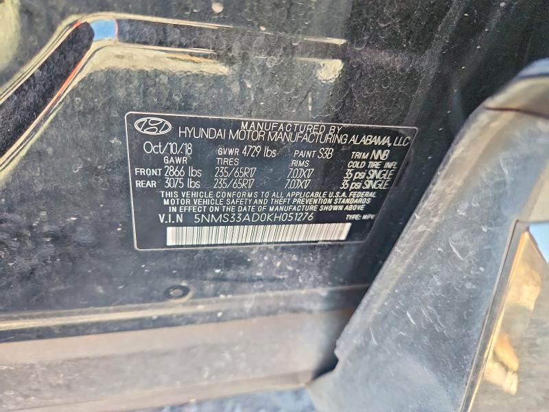 Auction sale of the 2019 Hyundai Santa Fe, vin: 5NMS33AD0KH051276, lot number: 53126916