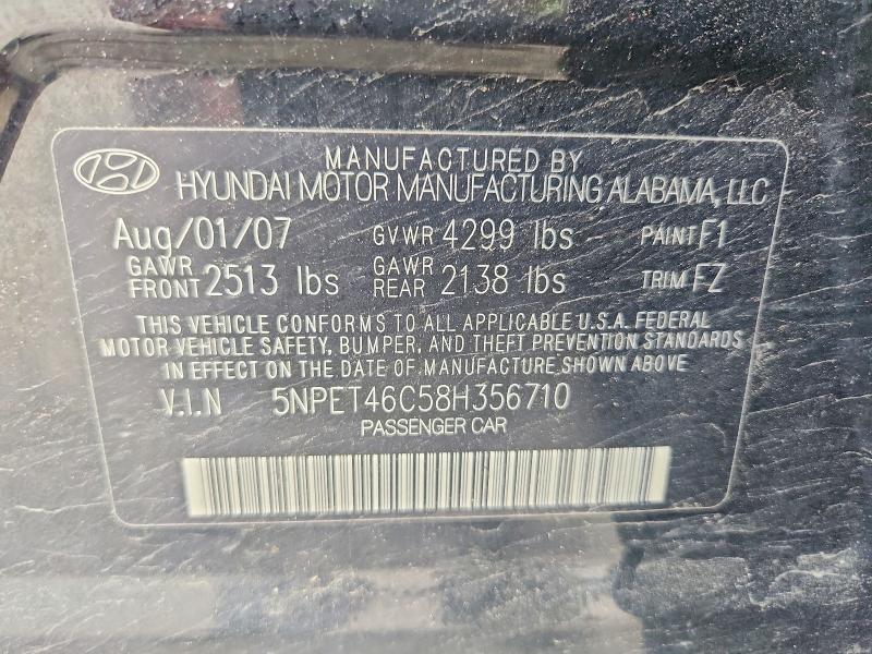 2008 Hyundai Sonata მანქანა იყიდება აუქციონზე, vin: 5NPET46C58H356710, აუქციონის ნომერი: 54162696