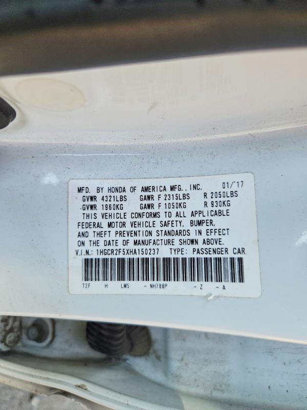 Продаж на аукціоні авто 2017 Honda Accord, vin: 1HGCR2F5XHA150237, номер лоту: 54203096