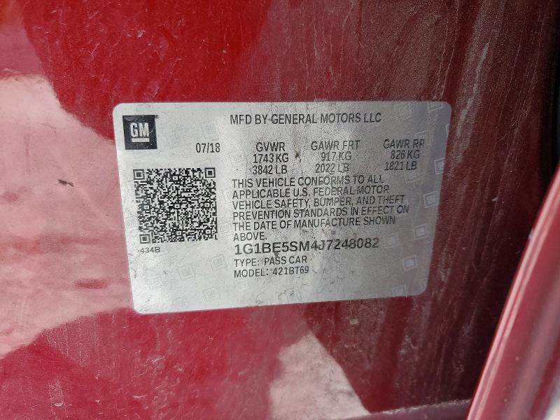 Продажа на аукционе авто 2018 Chevrolet Cruze, vin: 1G1BE5SM4J7248082, номер лота: 55542456