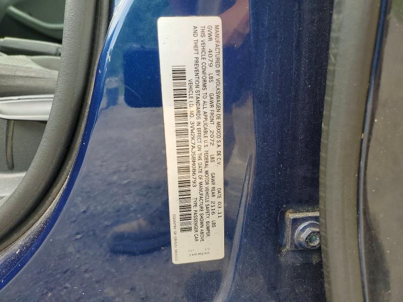 Продаж на аукціоні авто 2011 Volkswagen Jetta, vin: 3VW2K7AJ5BM086793, номер лоту: 54604136