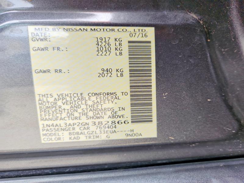 Продажа на аукционе авто 2016 Nissan Altima, vin: 1N4AL3AP2GN382866, номер лота: 55121296