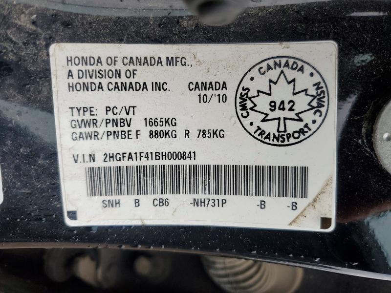 Продаж на аукціоні авто 2011 Honda Civic, vin: 2HGFA1F41BH000841, номер лоту: 52157206