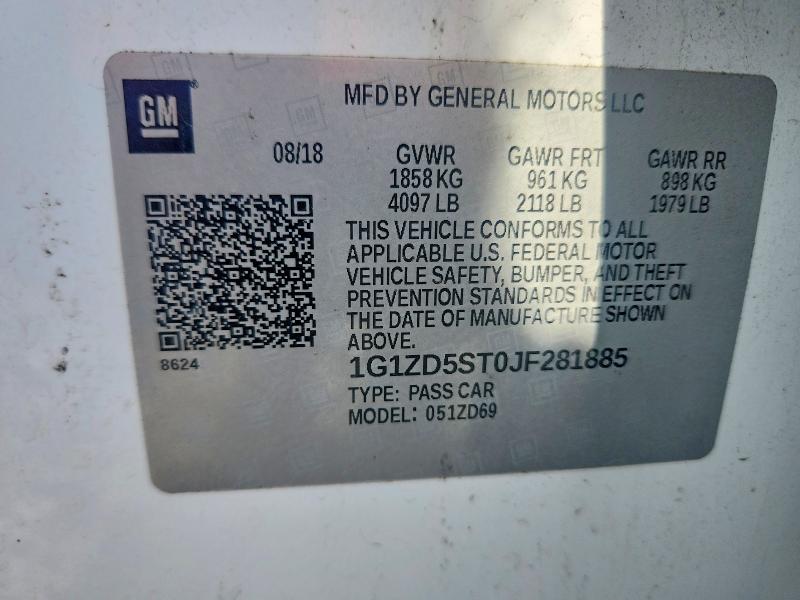 53787196 :رقم المزاد ، 1G1ZD5ST0JF281885 vin ، 2018 Chevrolet Malibu مزاد بيع