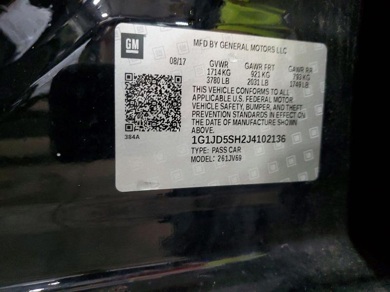 Aukcja sprzedaży 2018 Chevrolet Sonic, vin: 1G1JD5SH2J4102136, numer aukcji: 52001366
