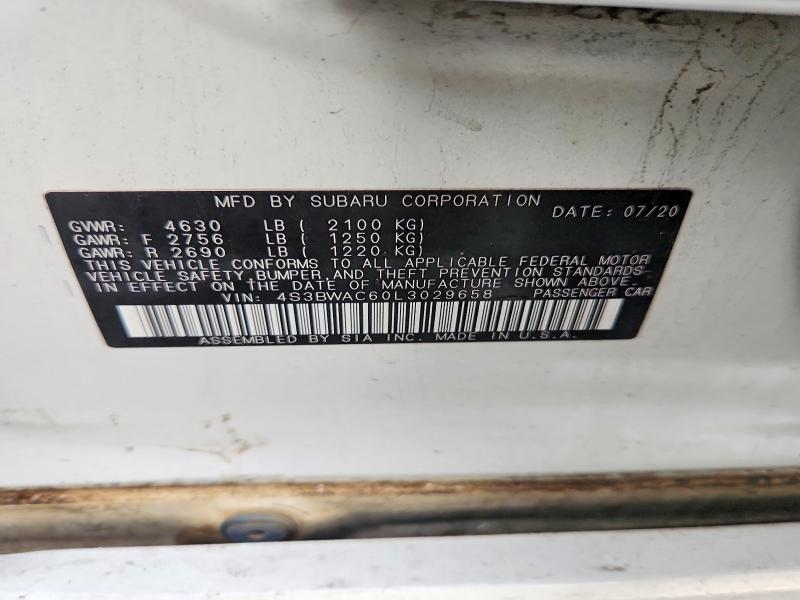 52853156 :رقم المزاد ، 4S3BWAC60L3029658 vin ، 2020 Subaru Legacy مزاد بيع