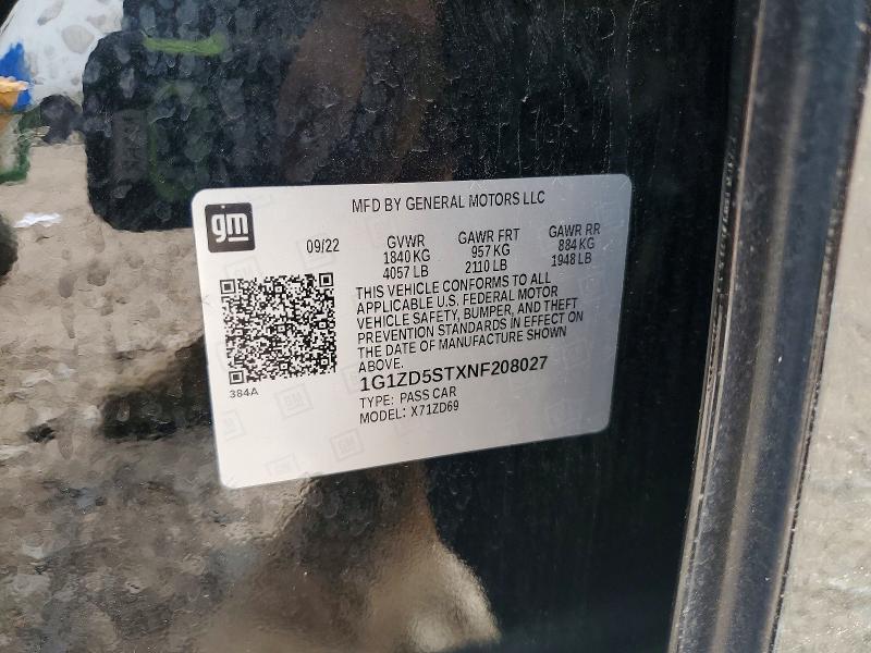 Aukcja sprzedaży 2022 Chevrolet Malibu, vin: 1G1ZD5STXNF208027, numer aukcji: 52712796