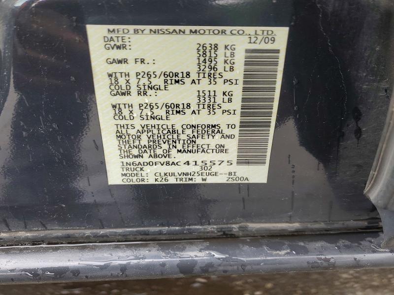 2010 Nissan Frontier მანქანა იყიდება აუქციონზე, vin: 1N6AD0FV8AC415575, აუქციონის ნომერი: 53537736