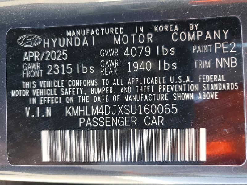 2025 Hyundai Elantra Hybrid მანქანა იყიდება აუქციონზე, vin: KMHLM4DJXSU160065, აუქციონის ნომერი: 53837516