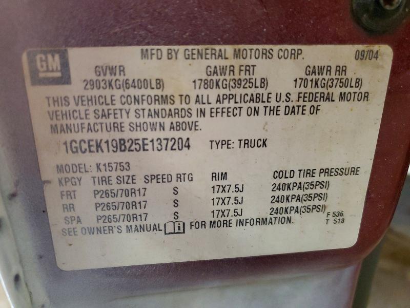 Aukcja sprzedaży 2005 Chevrolet Silverado, vin: 1GCEK19B25E137204, numer aukcji: 54062236