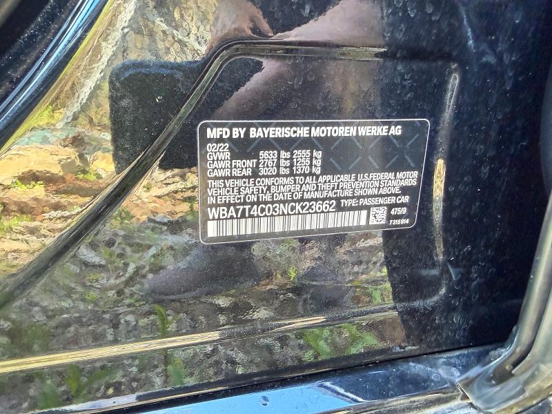 Aukcja sprzedaży 2022 Bmw 740, vin: WBA7T4C03NCK23662, numer aukcji: 53652966