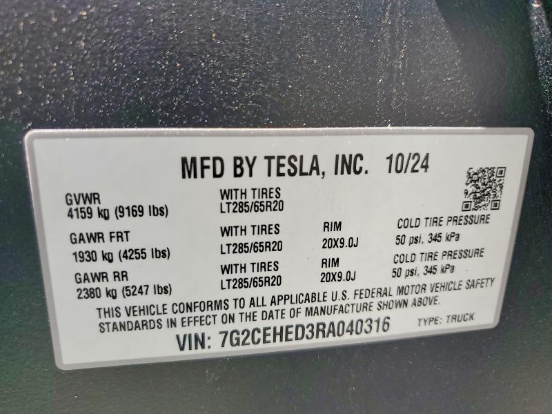 52228386 :رقم المزاد ، 7G2CEHED3RA040316 vin ، 2024 Tesla Cybertruck مزاد بيع