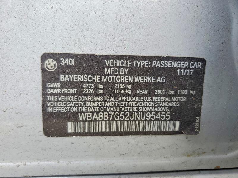 54104376 :رقم المزاد ، WBA8B7G52JNU95455 vin ، 2018 Bmw 340 مزاد بيع