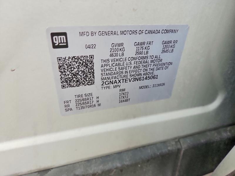 Продаж на аукціоні авто 2022 Chevrolet Equinox, vin: 2GNAXTEV3N6145061, номер лоту: 54723936