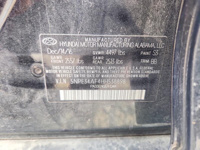 2017 Hyundai Sonata მანქანა იყიდება აუქციონზე, vin: 5NPE34AF4HH538898, აუქციონის ნომერი: 53936246