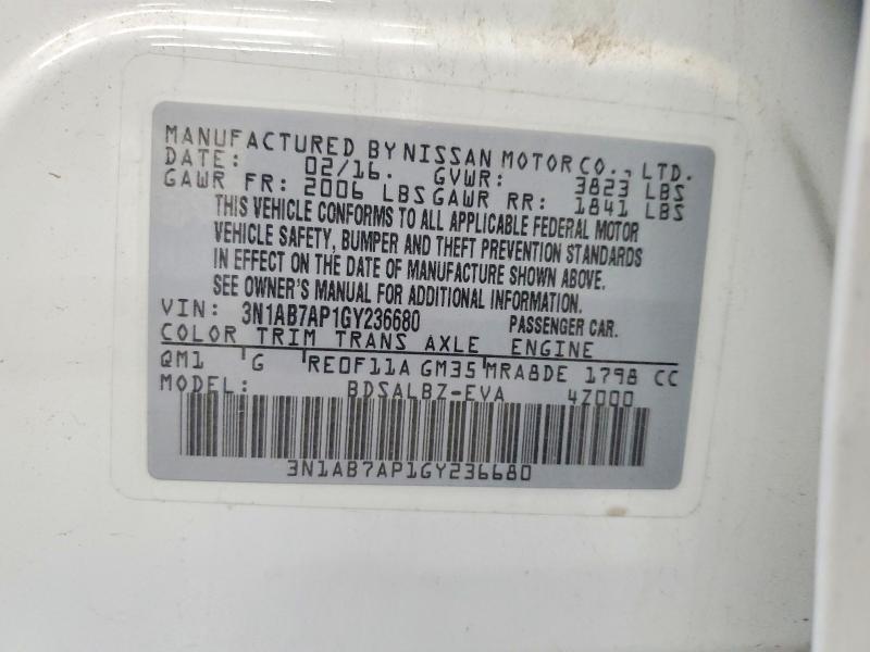 2016 Nissan Sentra მანქანა იყიდება აუქციონზე, vin: 3N1AB7AP1GY236680, აუქციონის ნომერი: 52234826