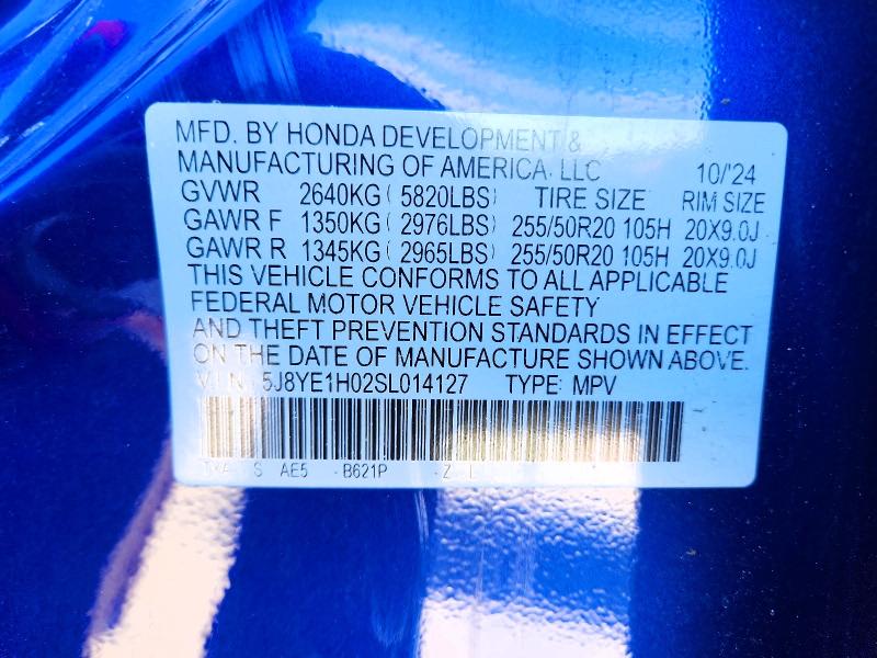 53818066 :رقم المزاد ، 5J8YE1H02SL014127 vin ، 2025 Acura Mdx مزاد بيع