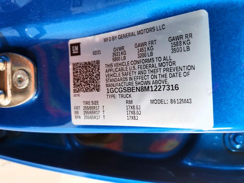 Продаж на аукціоні авто 2021 Chevrolet Colorado, vin: 1GCGSBEN8M1227316, номер лоту: 55031516