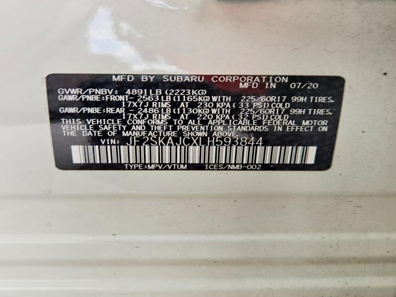 Aukcja sprzedaży 2020 Subaru Forester, vin: JF2SKAJCXLH593844, numer aukcji: 54539286