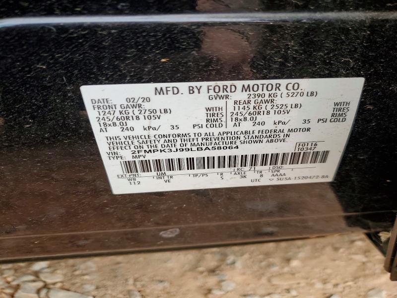 52365906 :رقم المزاد ، 2FMPK3J99LBA58064 vin ، 2020 Ford Edge مزاد بيع