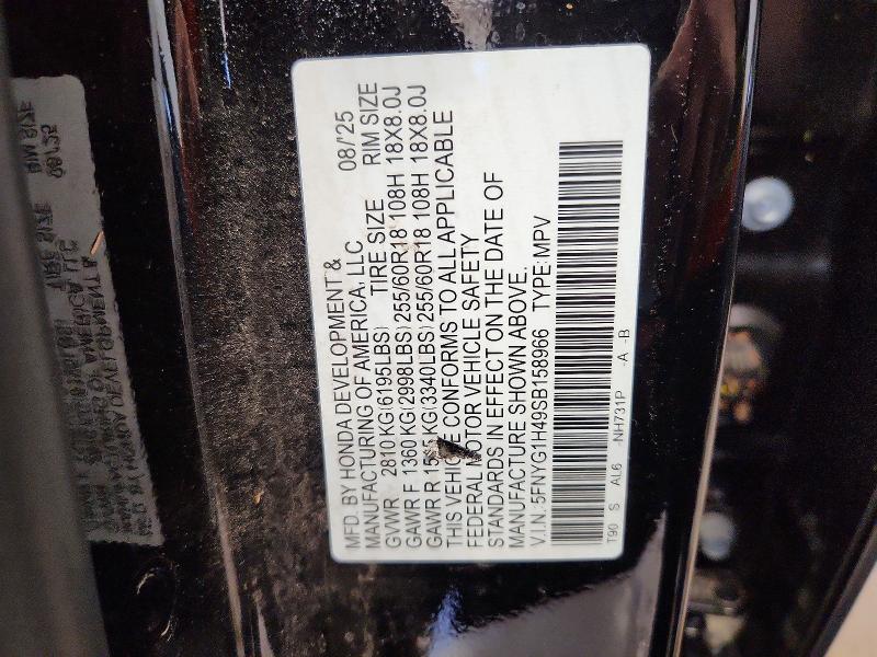 52372676 :رقم المزاد ، 5FNYG1H49SB158966 vin ، 2025 Honda Pilot مزاد بيع