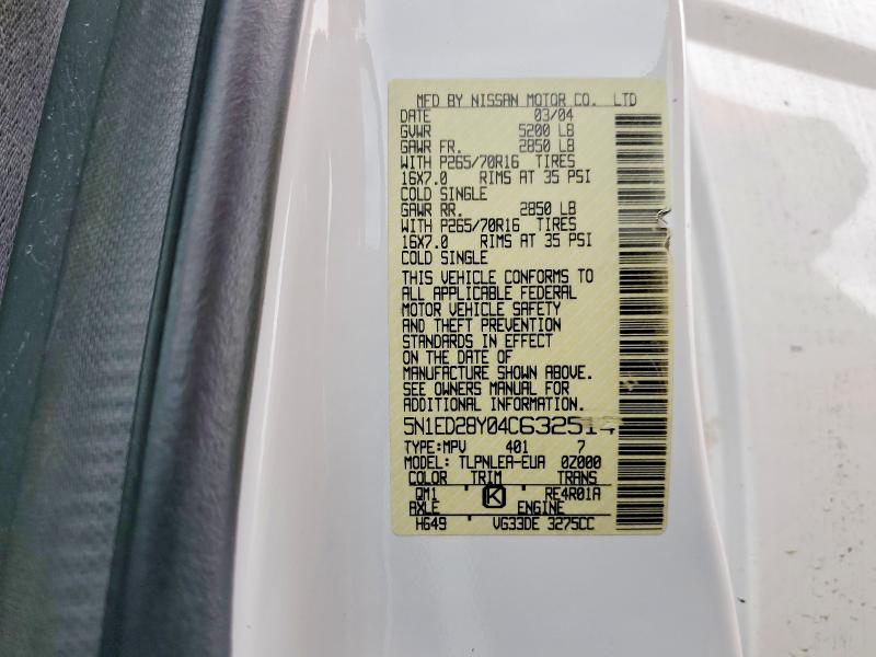 52405556 :رقم المزاد ، 5N1ED28Y04C632514 vin ، 2004 Nissan Xterra مزاد بيع