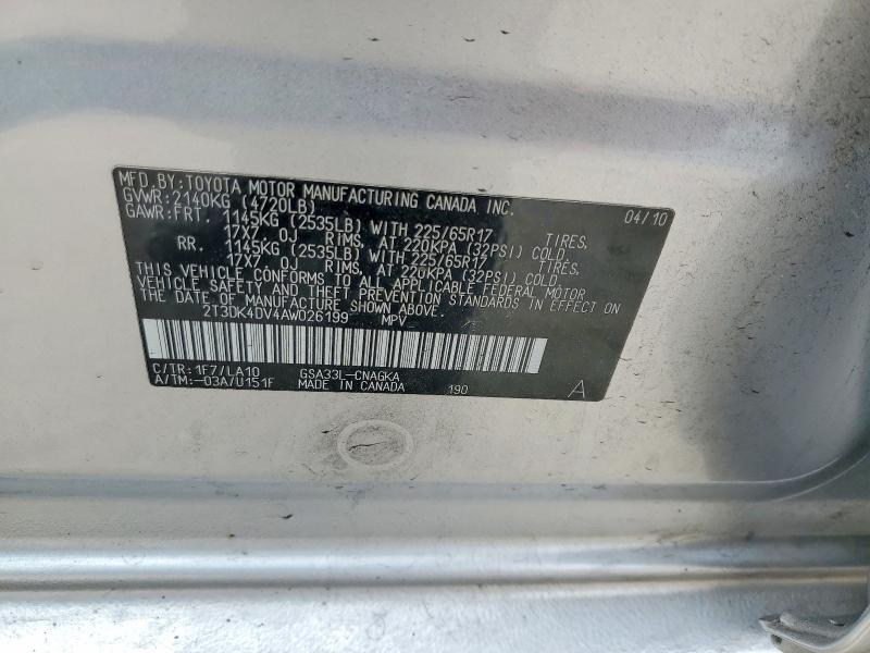 Aukcja sprzedaży 2010 Toyota Rav4, vin: 2T3DK4DV4AW026199, numer aukcji: 54330296
