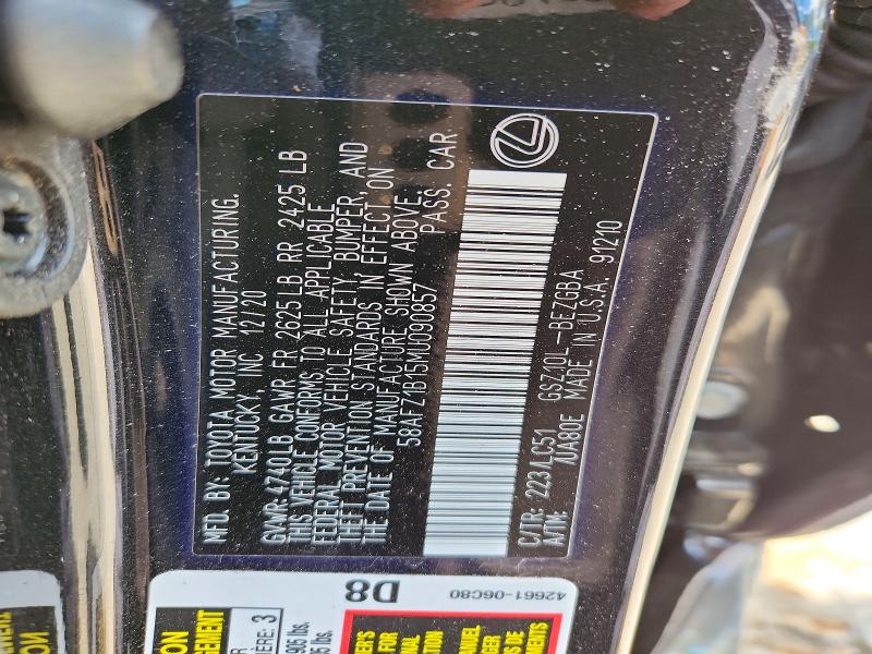Продаж на аукціоні авто 2021 Lexus Es 350, vin: 58AFZ1B15MU090857, номер лоту: 54903086