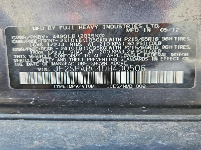 Продаж на аукціоні авто 2013 Subaru Forester, vin: JF2SHABC4DH400506, номер лоту: 53751816