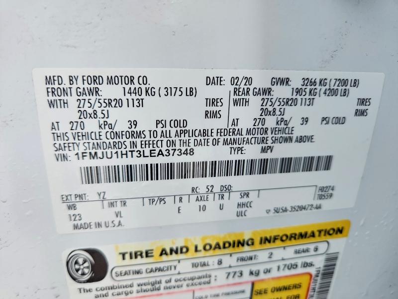 2020 Ford Expedition მანქანა იყიდება აუქციონზე, vin: 1FMJU1HT3LEA37348, აუქციონის ნომერი: 53719606