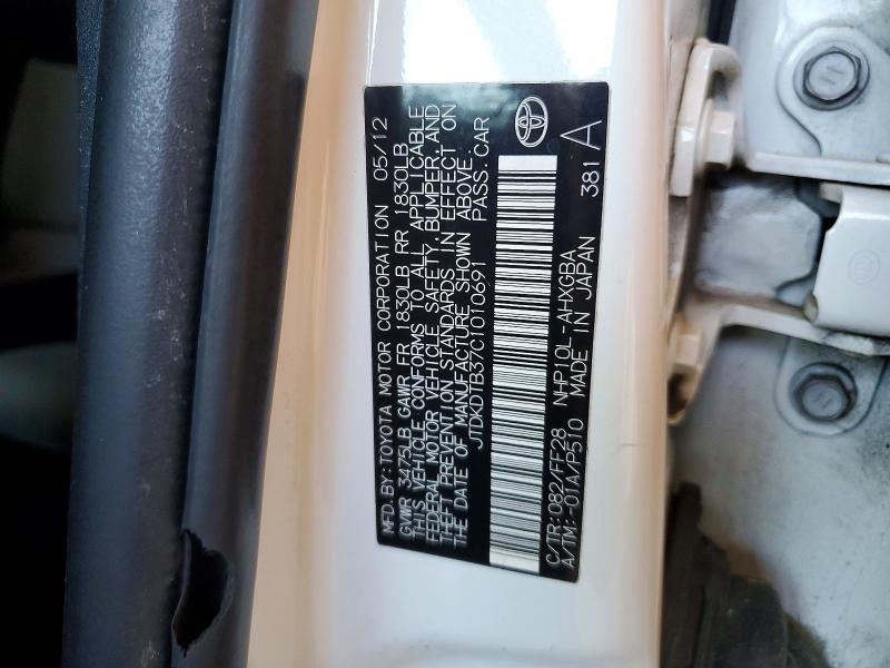 53181536 :رقم المزاد ، JTDKDTB37C1010691 vin ، 2012 Toyota Prius مزاد بيع