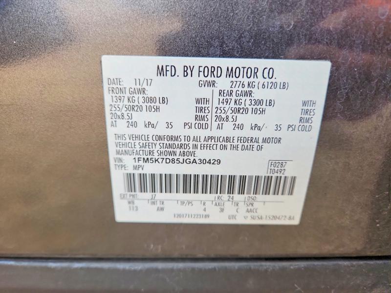 Продаж на аукціоні авто 2018 Ford Explorer, vin: 1FM5K7D85JGA30429, номер лоту: 54486526