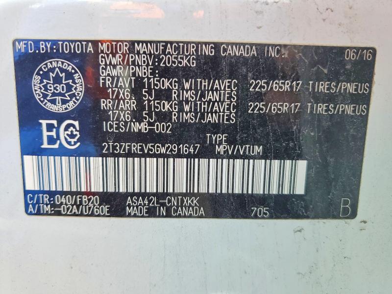 53209366 :رقم المزاد ، 2T3ZFREV5GW291647 vin ، 2016 Toyota Rav4 مزاد بيع