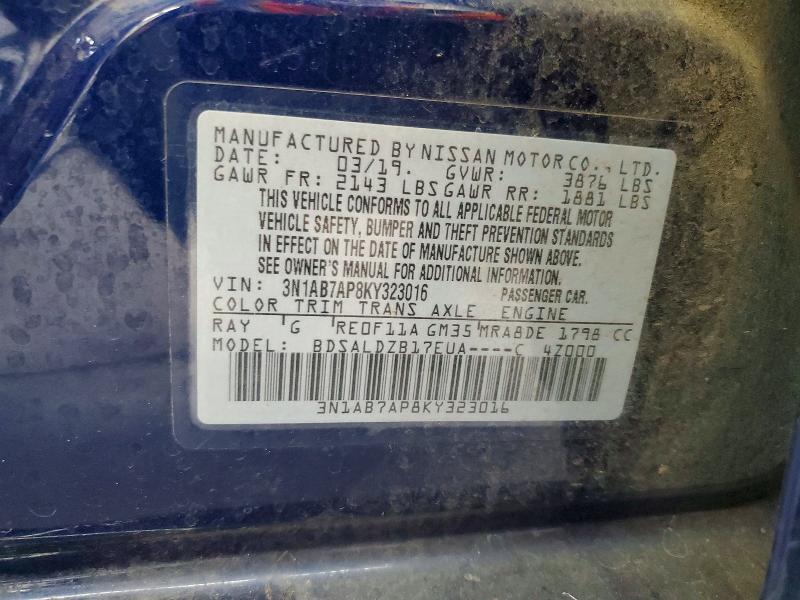 53120446 :رقم المزاد ، 3N1AB7AP8KY323016 vin ، 2019 Nissan Sentra مزاد بيع