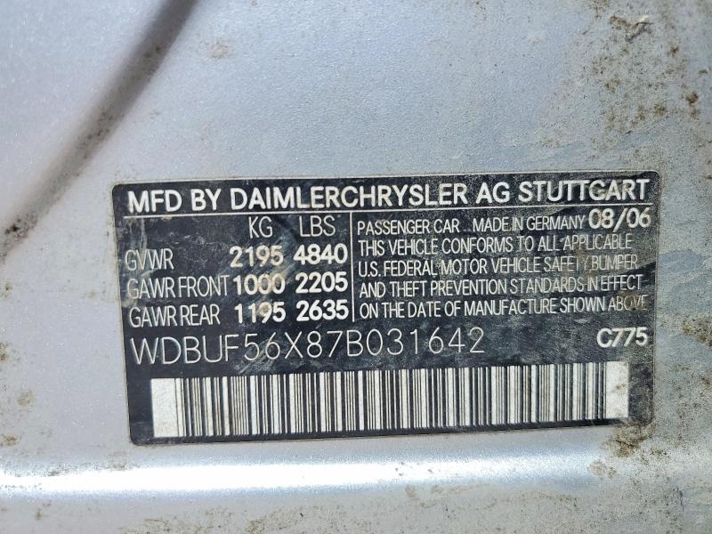 Aukcja sprzedaży 2007 Mercedes-benz E, vin: WDBUF56X87B031642, numer aukcji: 52256296