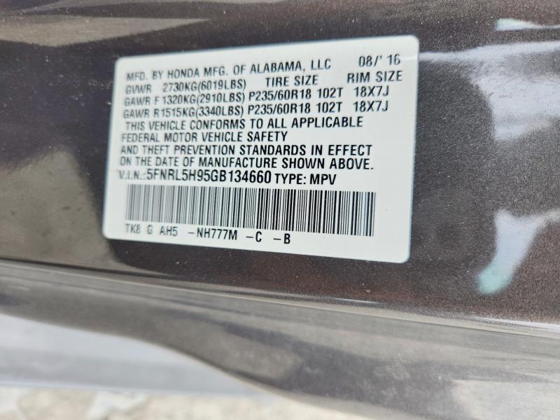 Продаж на аукціоні авто 2016 Honda Odyssey, vin: 5FNRL5H95GB134660, номер лоту: 54865326