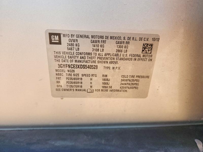 52949726 :رقم المزاد ، 3GYFNCE3XDS540528 vin ، 2013 Cadillac Srx مزاد بيع