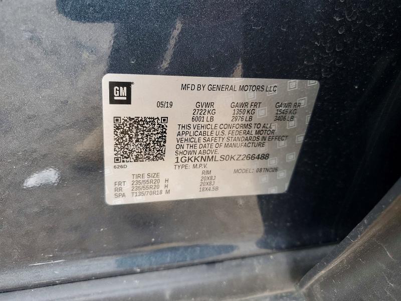 55022226 :رقم المزاد ، 1GKKNMLS0KZ266488 vin ، 2019 Gmc Acadia مزاد بيع